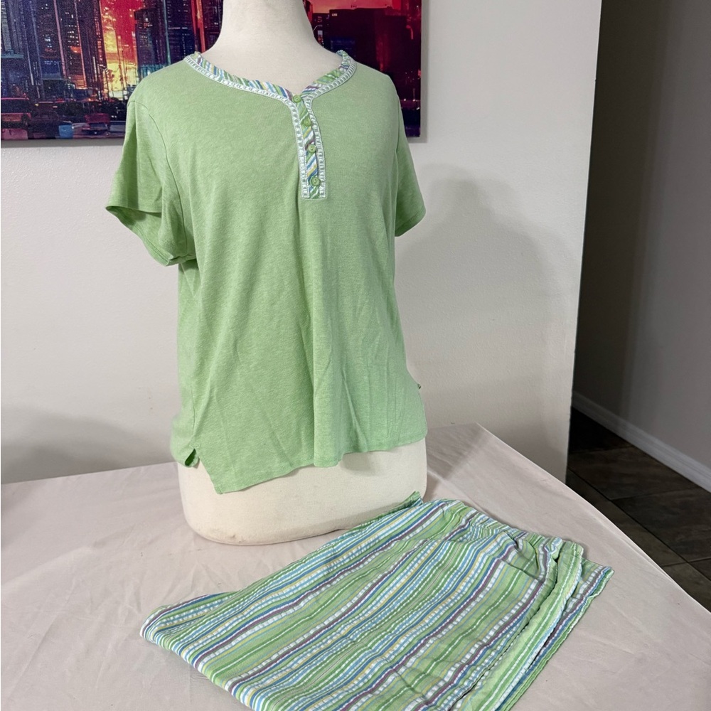 Villager Green Striped Pajama Set